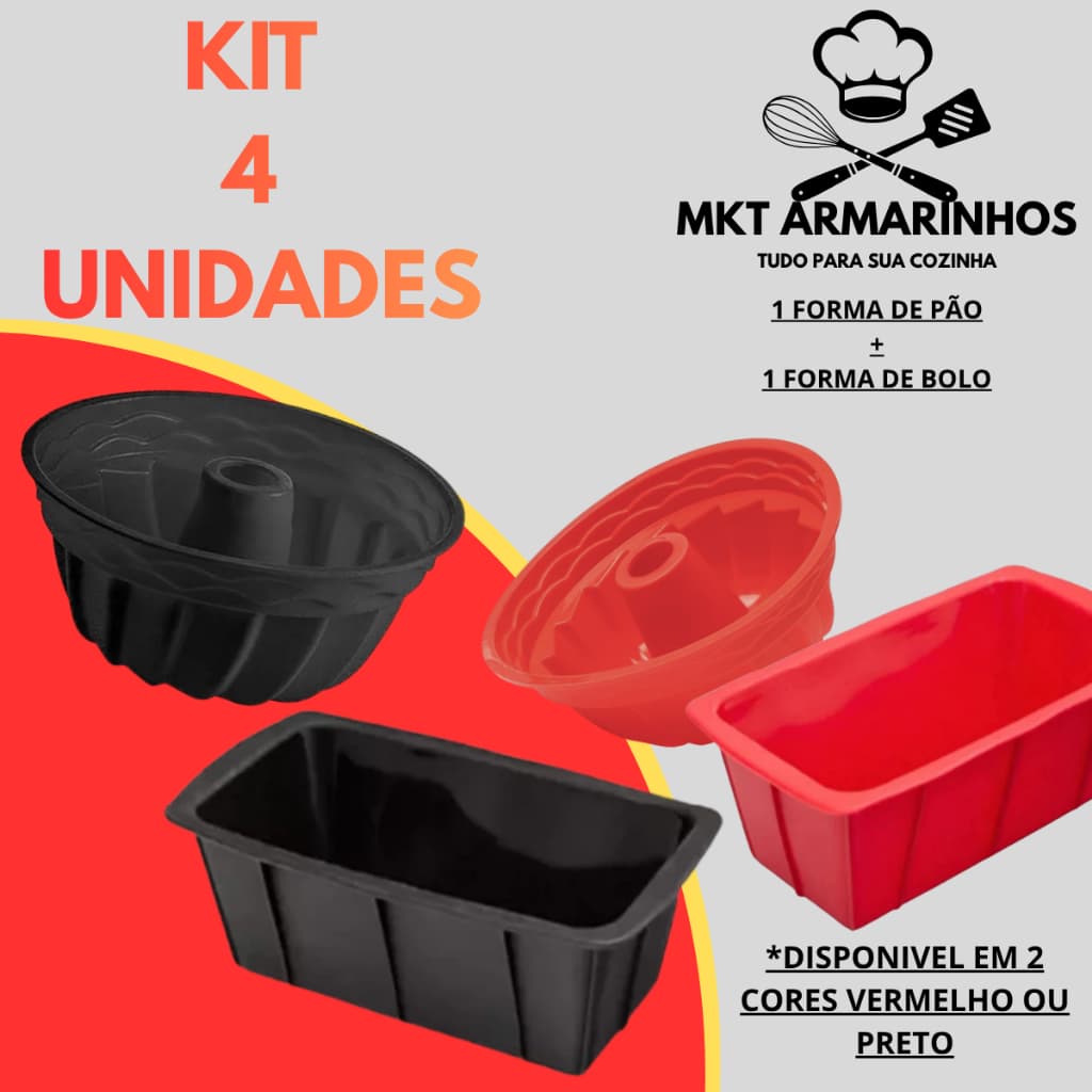 KIT FORMAS BOLO E DE PÃO  ASSADEIRA ANTIADERENTE SILICONE FORNO AIR FRYER