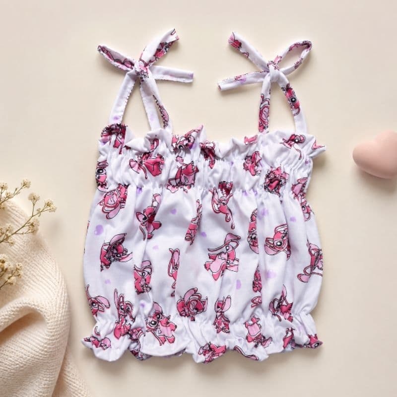 Blusinha Cropped Angel Namorada do Stitch 🌞 Perfeita para o Calor! Malha de Algodão Fresca 2-6 Anos