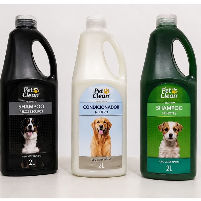 Kit Pet Clean Profissional 6L | Shampoo + Condicionador  + Shampoo Antipulgas