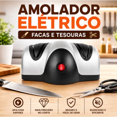 Afiador Elétrico de Facas e Tesouras Amolador para Cozinha e Churrasco Bivolt