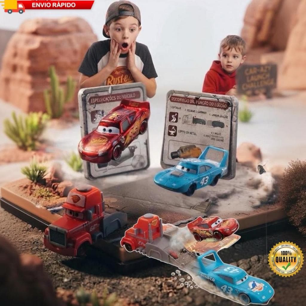 Super Kit Carros: Caminhão Mack Lançador, Fricção, Relâmpago McQueen e 8 Carrinhos Metal