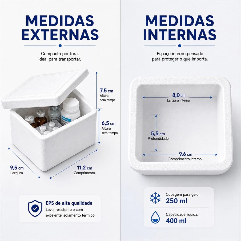 Caixa Térmica Isopor 250ml para Insulina Medicamentos Sorvete - 5, 10, 15, 20 ou 30 unidades