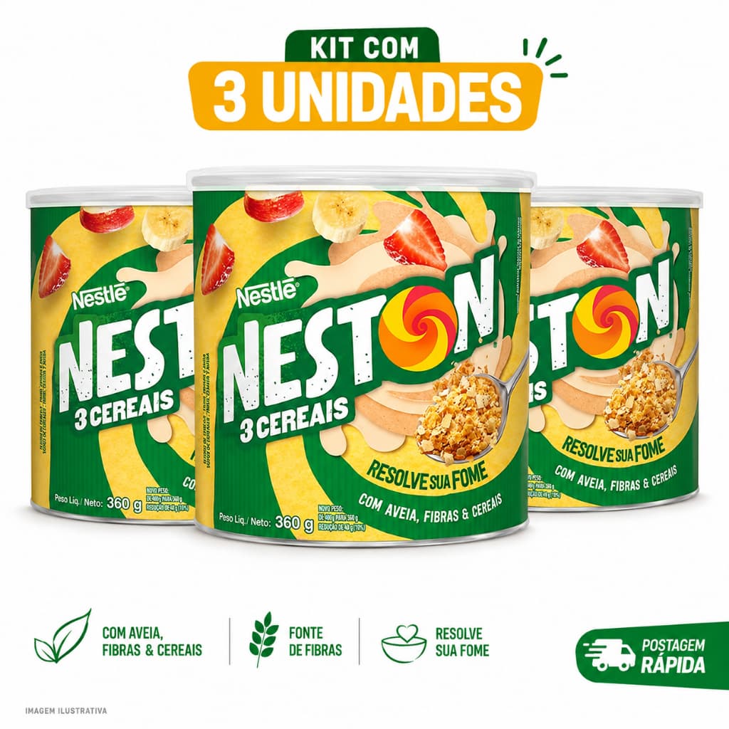 Kit 3 Neston 3 Cereais Nestlé 360g – Aveia, Fibras e Cereais