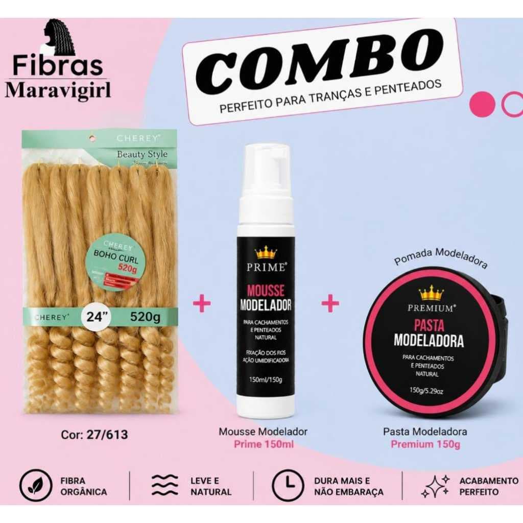 Combo - Cabelo Boho Curl + Pomada Modelaora 150g + Mousse Modelador 150g