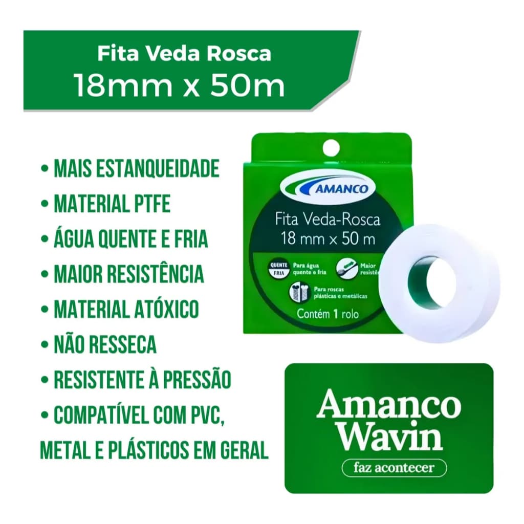 Fita Veda Rosca Amanco 18mm x 50m