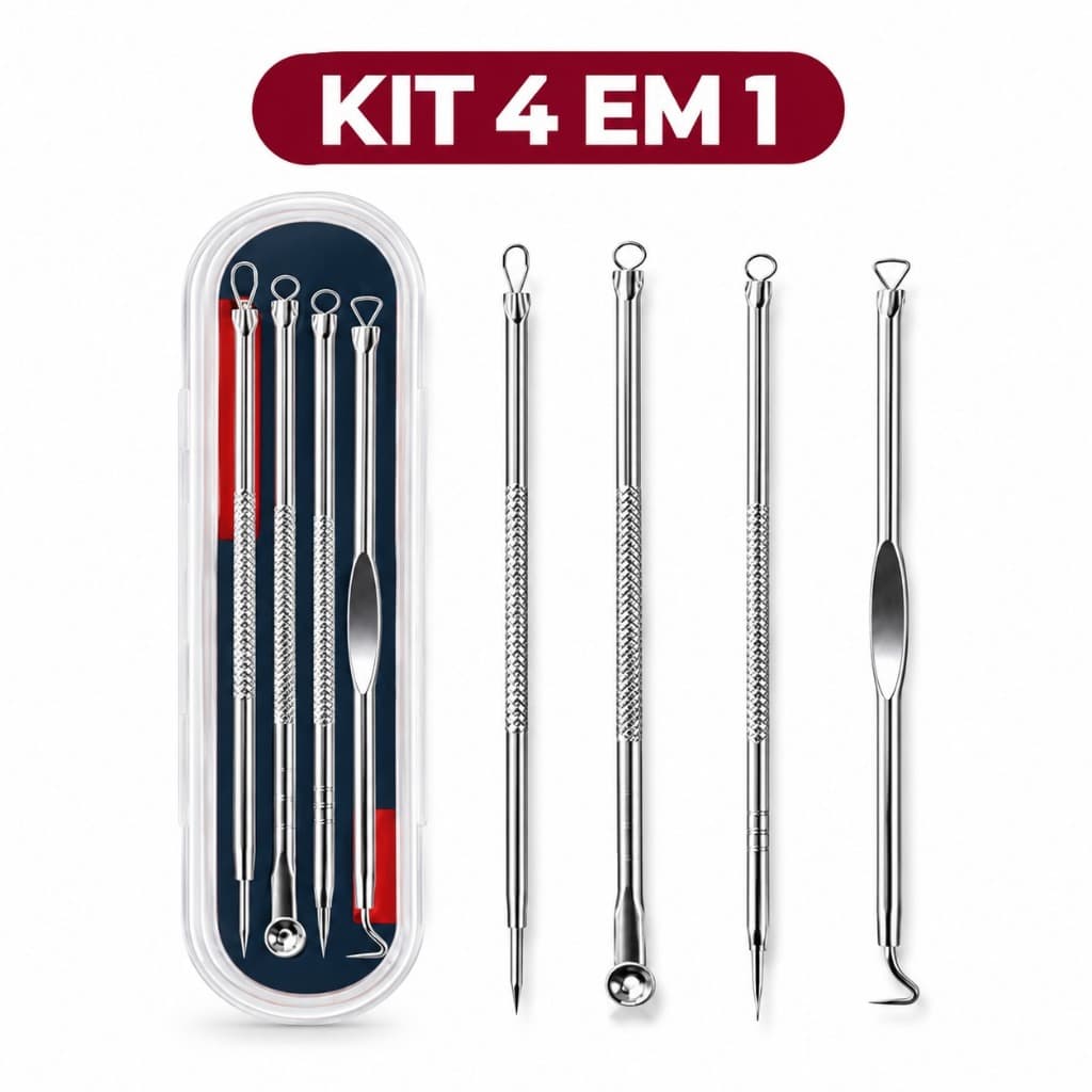 Kit removedor de cravos e espinhas 4 Peças Aço Inox Removedor de Espinhas Limpeza Facial com Estojo