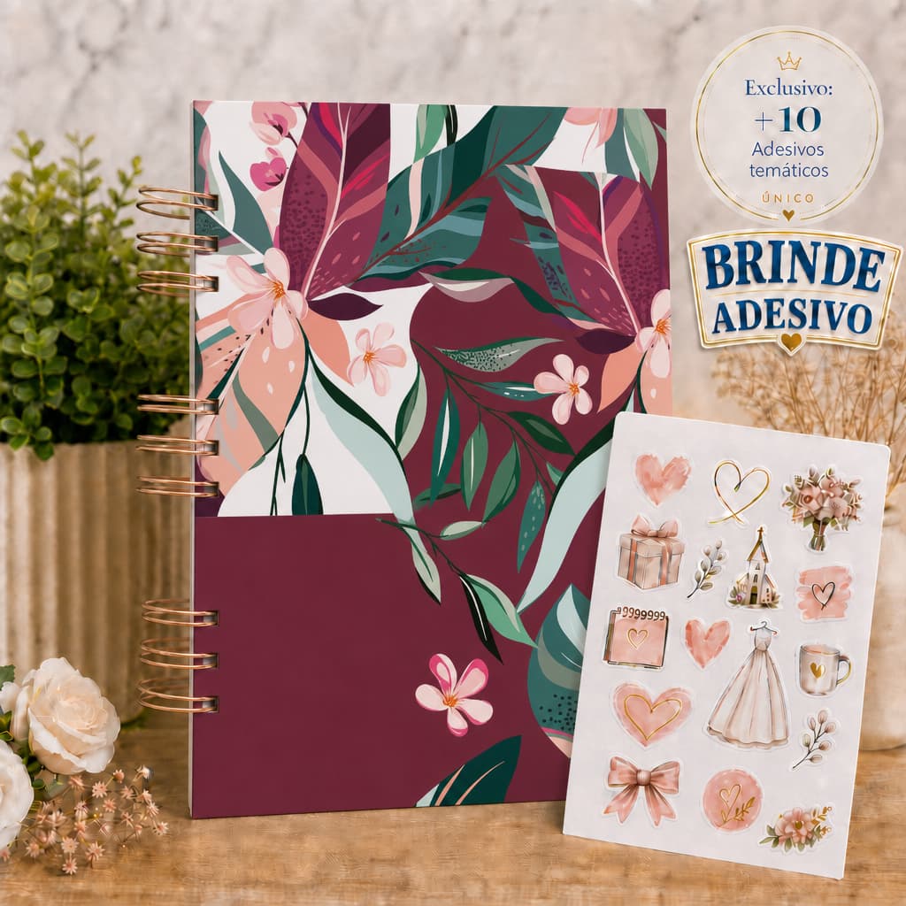 Planner da Noiva Marsala Verde Floral Agenda Casamento 298 Páginas Personalizado Checklist Organização A5 com 10 adesivo