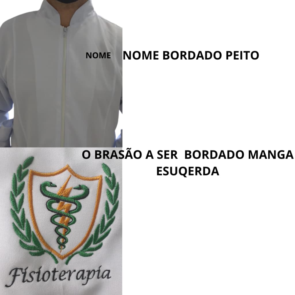 JALECO MASCULINO BORDADO BRASÃO + LOGO FACULDADE + NOME