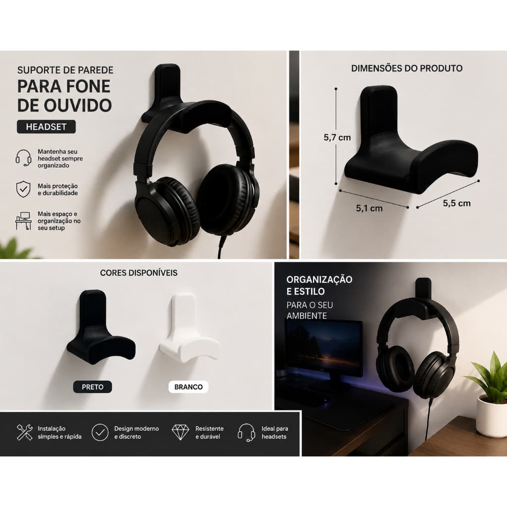Suporte de Parede para Fone de Ouvido Headset / Protetor Auricular concha / Capacete EPI