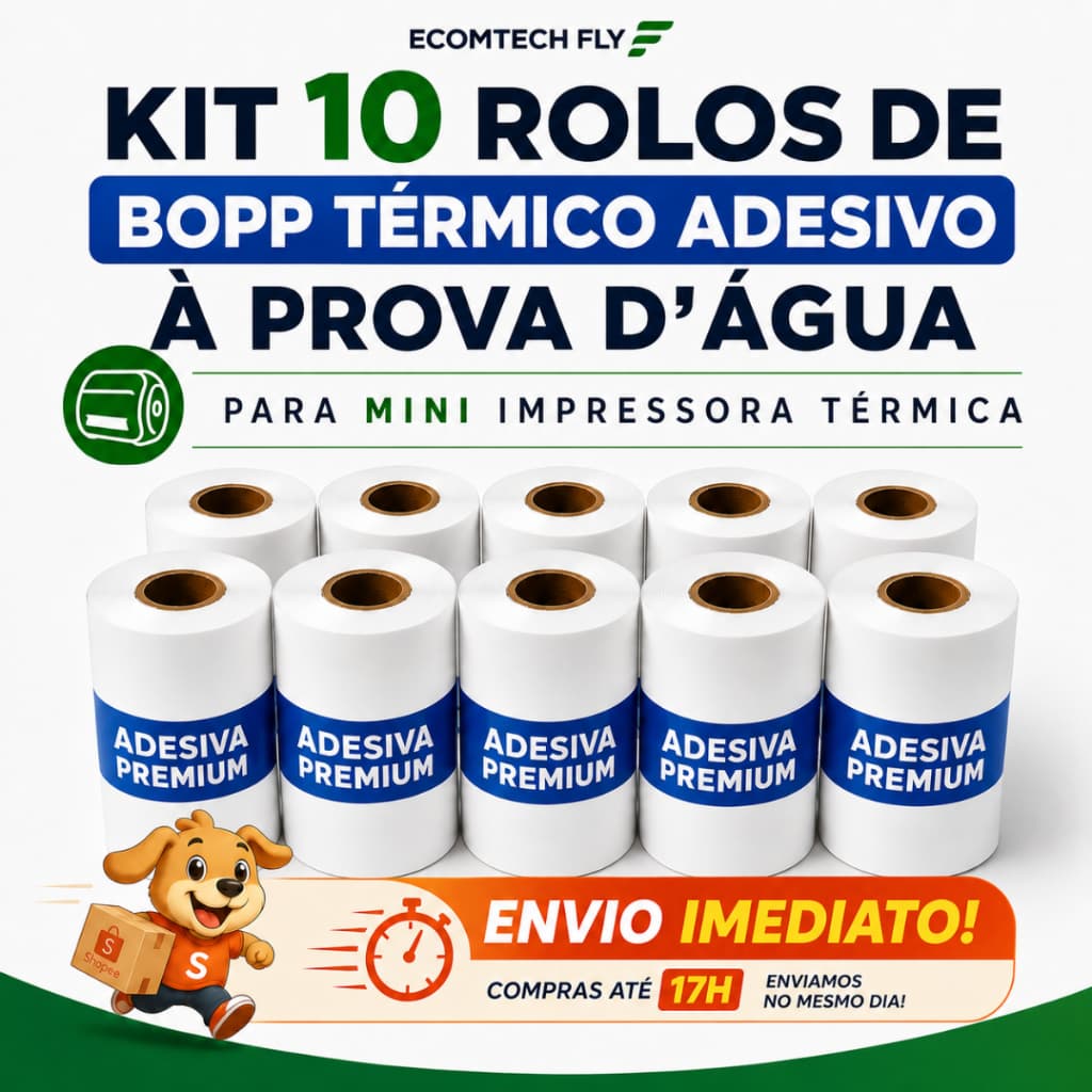 10 Rolos Bobina Papel a Prova d`agua Térmico Adesivo Autocolante Premium Branco 57x30mm Para Mini Impressora Portátil