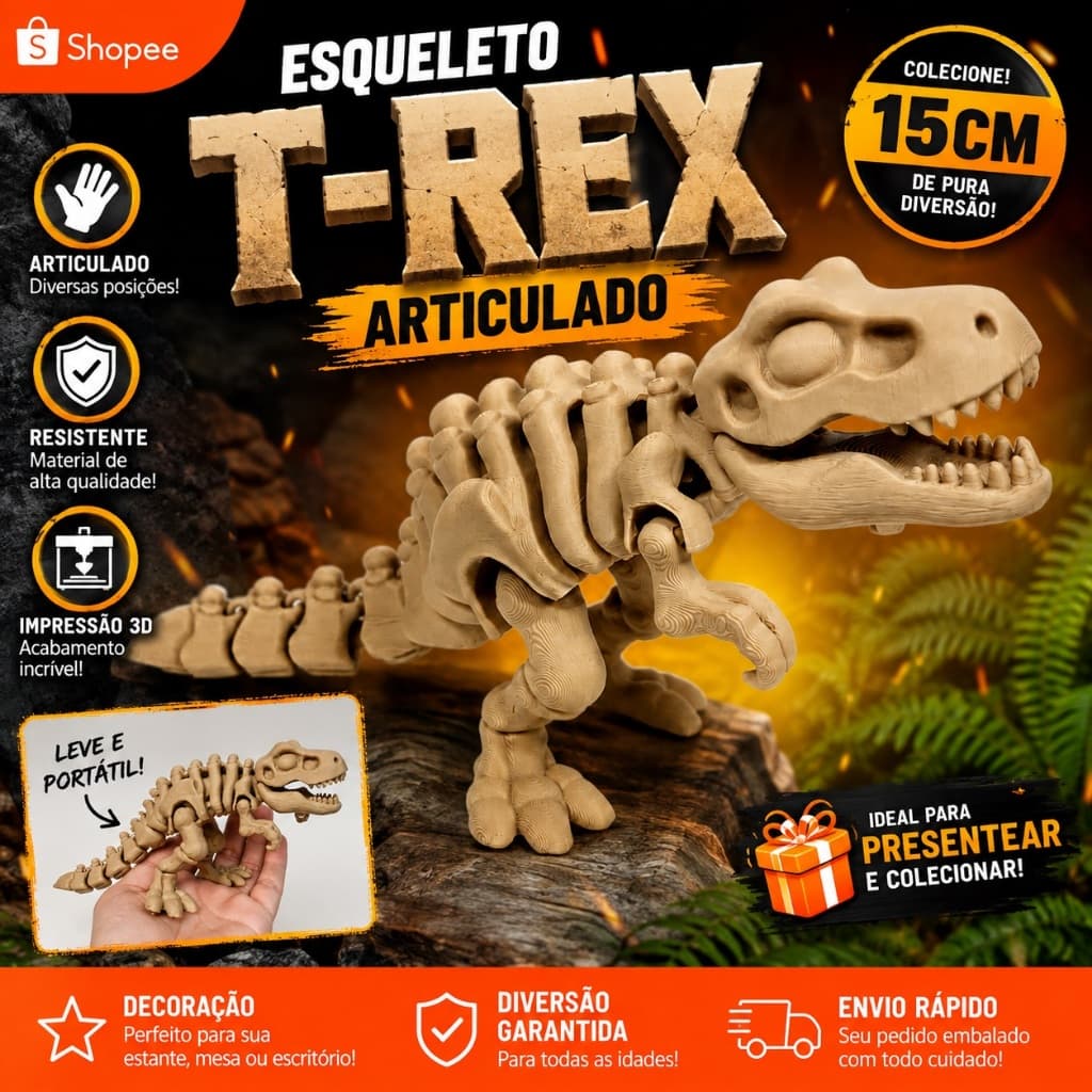 Dinossauro T-Rex Articulado Colecionável 15cm | Brinquedo Dinossauro 3D Móvel | Réptil Pré-Histórico Decorativo