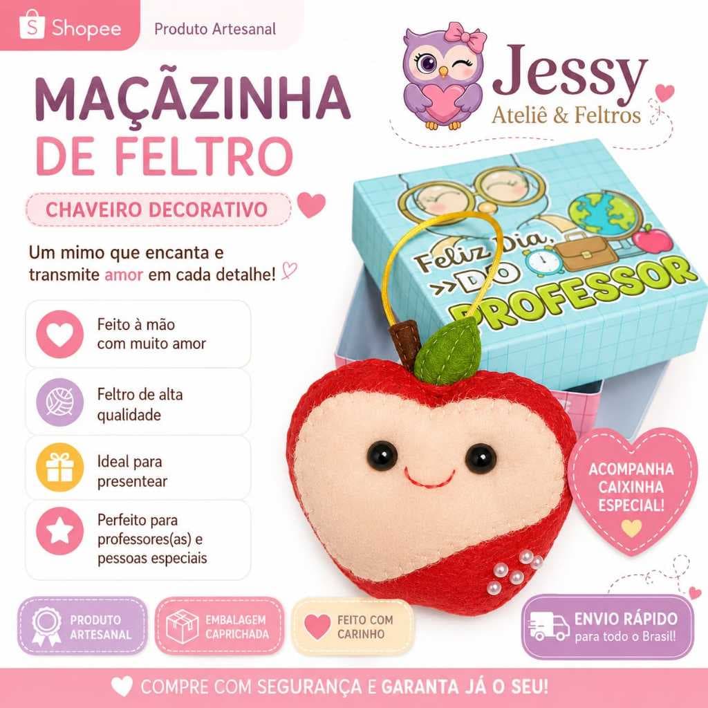 🍎✨ MAÇÃZINHA DE FELTRO – UM PRESENTE CHEIO DE CARINHO! CHAVEIRO OU DECORATIVO✨🍎