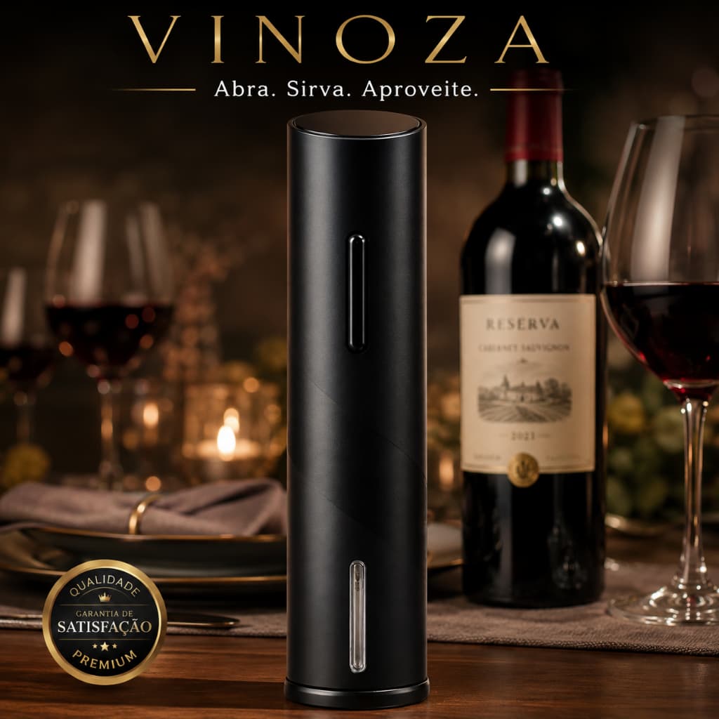 Abridor de Vinho Elétrico Automático VINOZA Saca Rolhas Rápido Fácil Uso Moderno