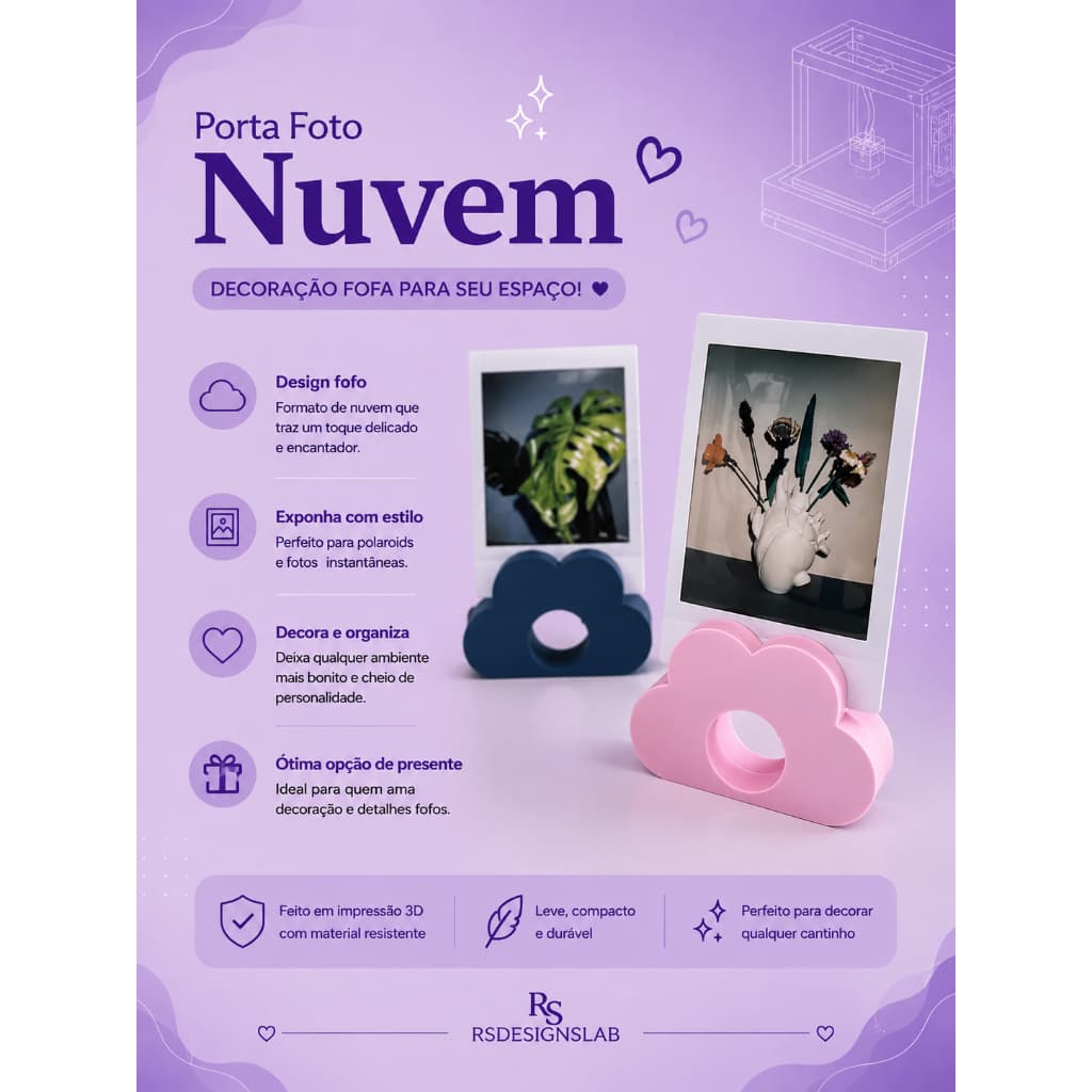 Suporte de nuvem polaroid- 3D- Fofo