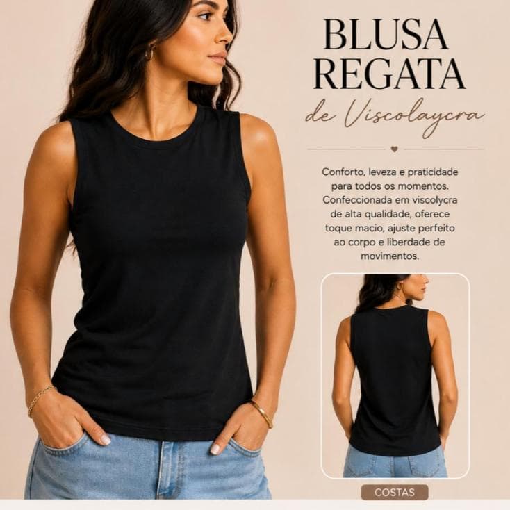 Blusa Regata Feminina Básica e Confortável Gola Redonda