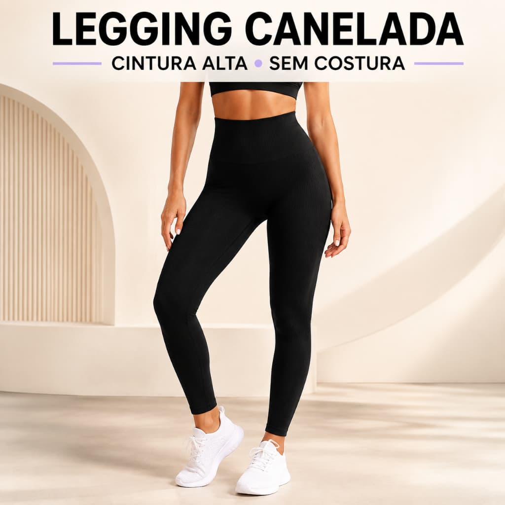 Calça Legging Feminina Canelada Cintura Alta Sem Costura Academia Fitness Tamanho Único