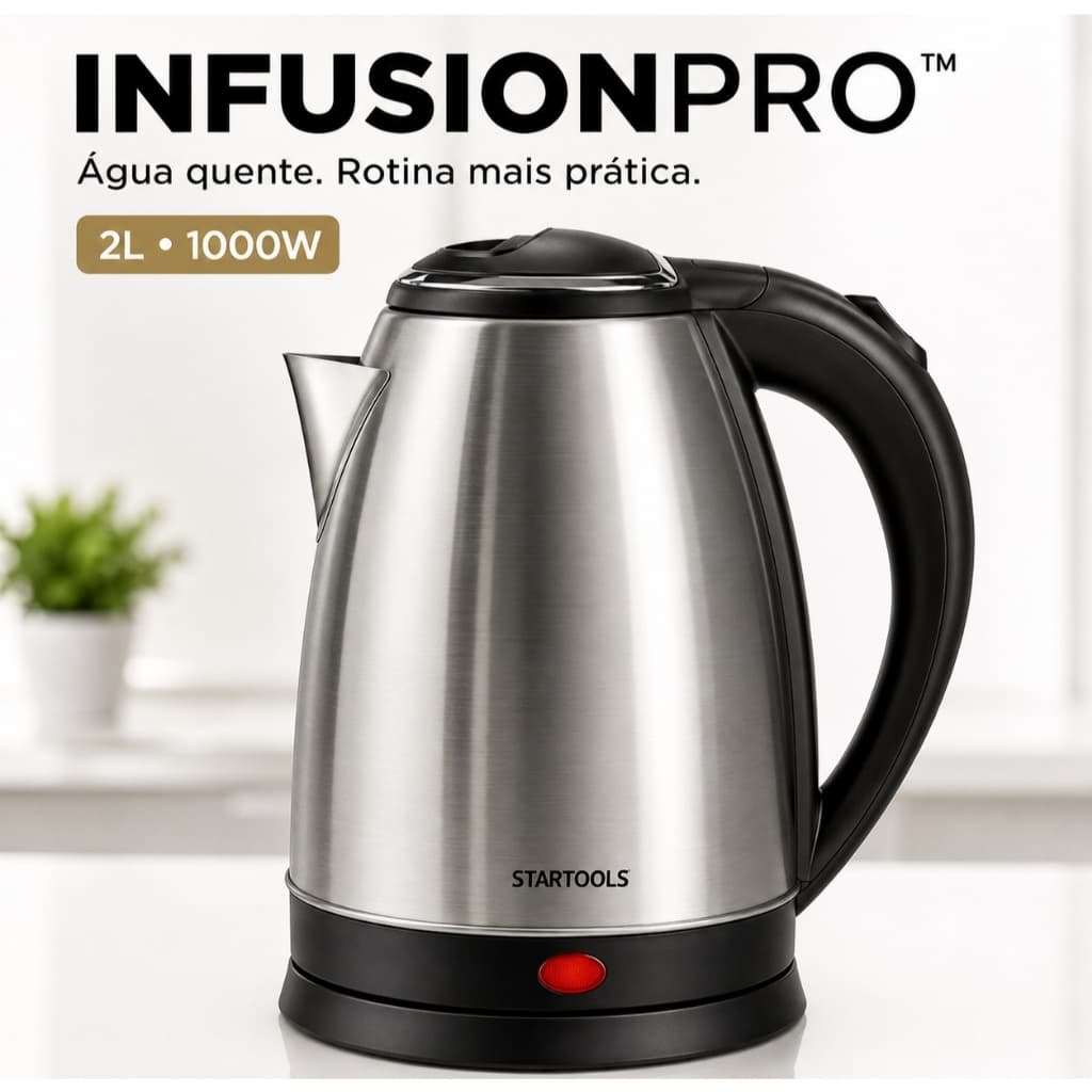 Chaleira Elétrica Inox 2L 127V 1000W Rápida InfusionPro