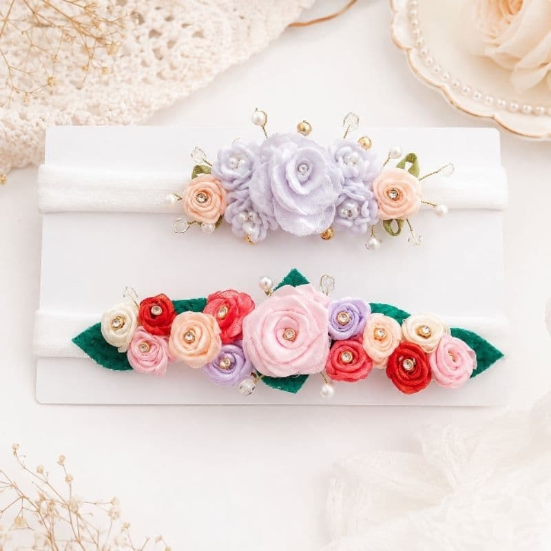 Faixinha de Bebê Menina Infantil com Flores e Pérolas |Tiara Faixa de Cabelo para Bebê RN