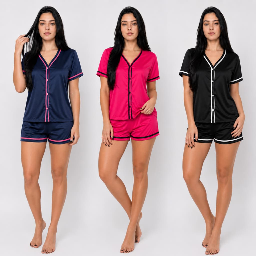 Pijama Feminino Curto Americano Blogueirinha Botões Amamentação Pós-Cirúrgico Malha Premium
