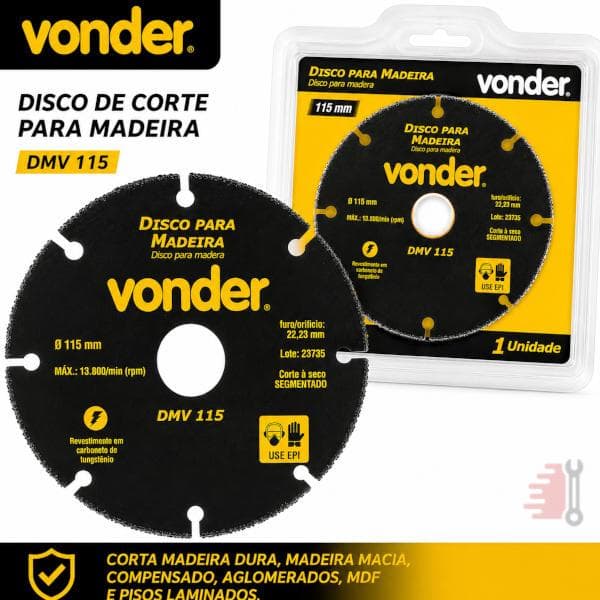 Disco De Corte Para Madeira DMV 115 VONDER 115 mm Compensado Piso Laminado MDF Dura Macia