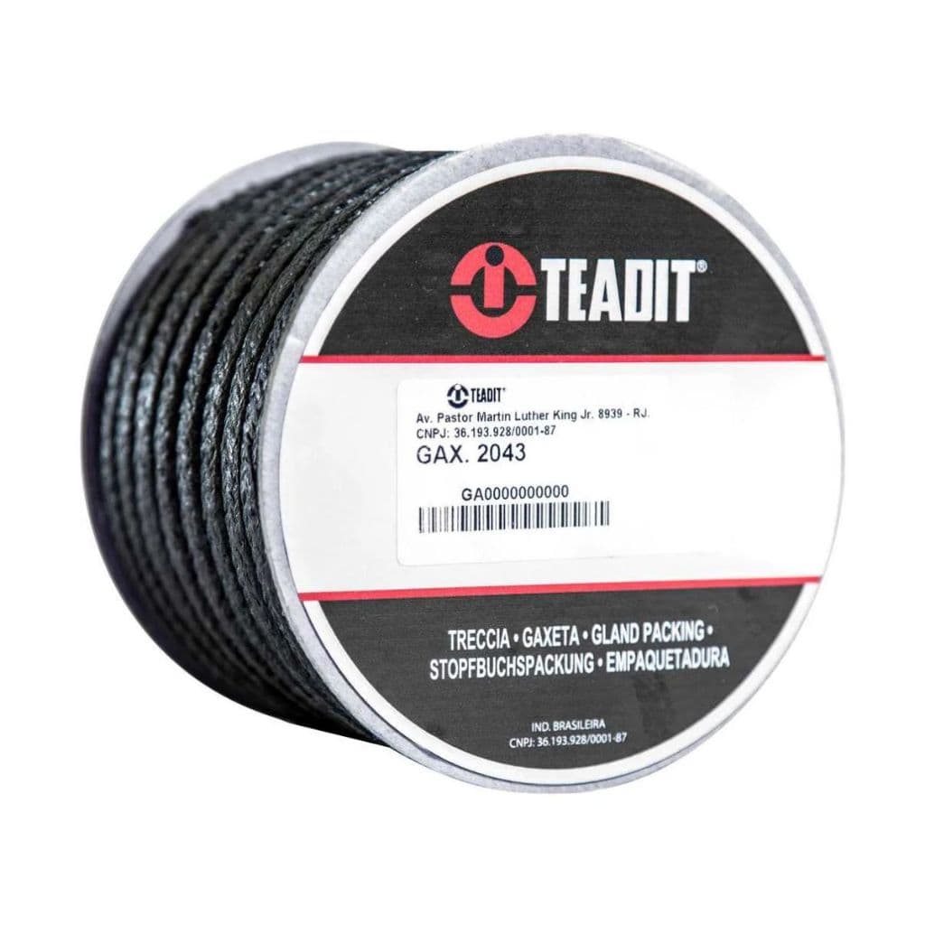 Gaxeta Teadit 2043 6,4mm 1/4 Aramida Grafite Flexível Quadrada PTFE Teflon 1kg