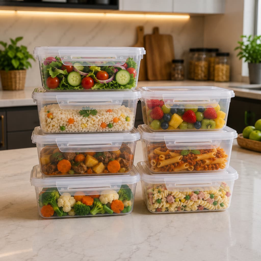 Kit Potes Plásticos 800 ml Com Trava Lateral BPA Free Ideal Marmita Salada Fitness Hermético