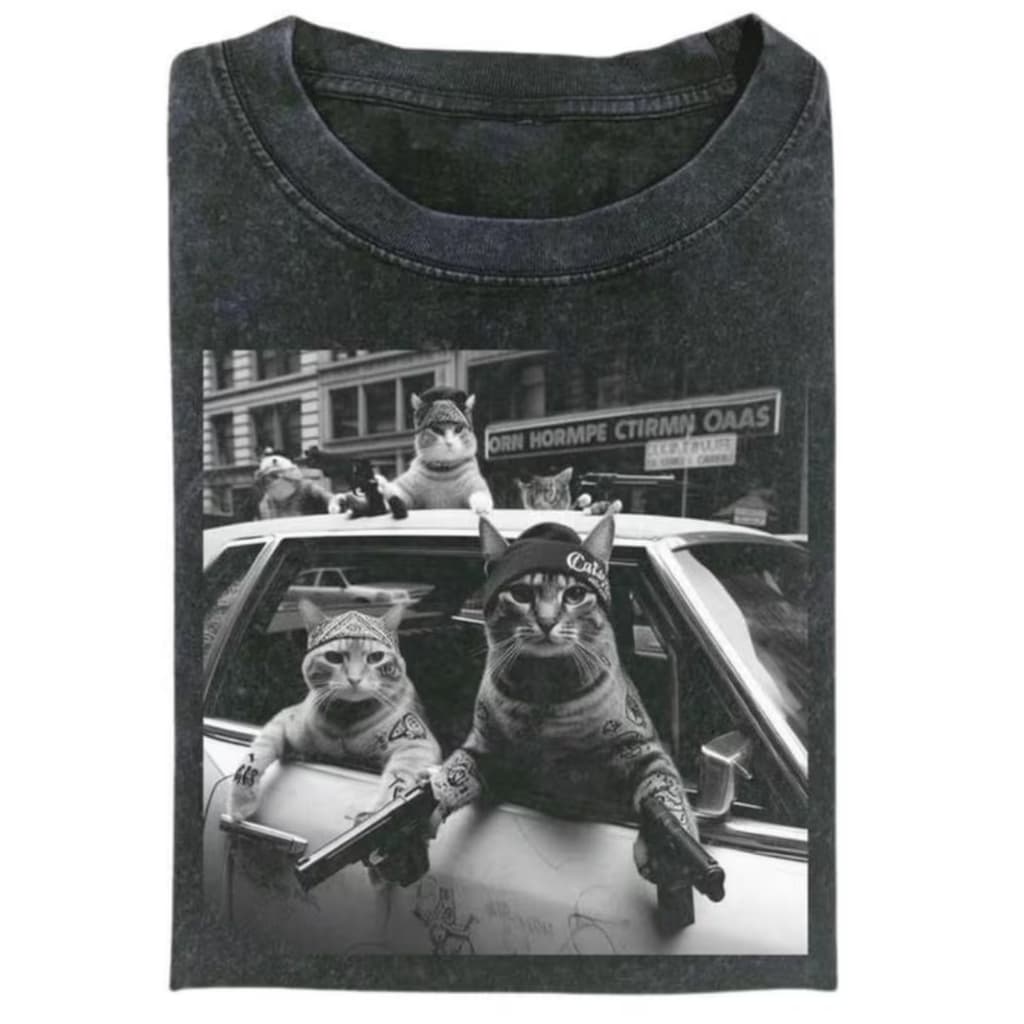 Camiseta masculina Engraçadas com Estampa de Gatos Gangsters Camisa masculina