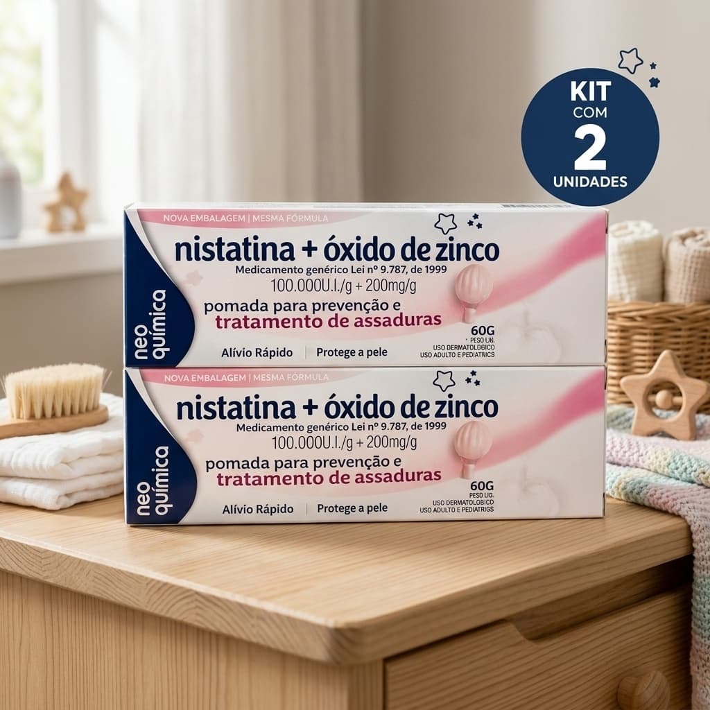 Kit C/2 Nistatina+ óxido de zinco Creme pomada para assadura  bebê criança adulto idoso pele 60g Antifúngica e Protetora