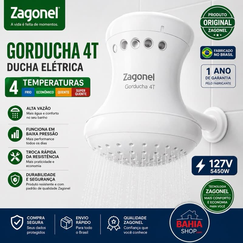 Chuveiro Ducha Elétrica Zagonel Gorducha 4 Temperaturas 127V 5450W