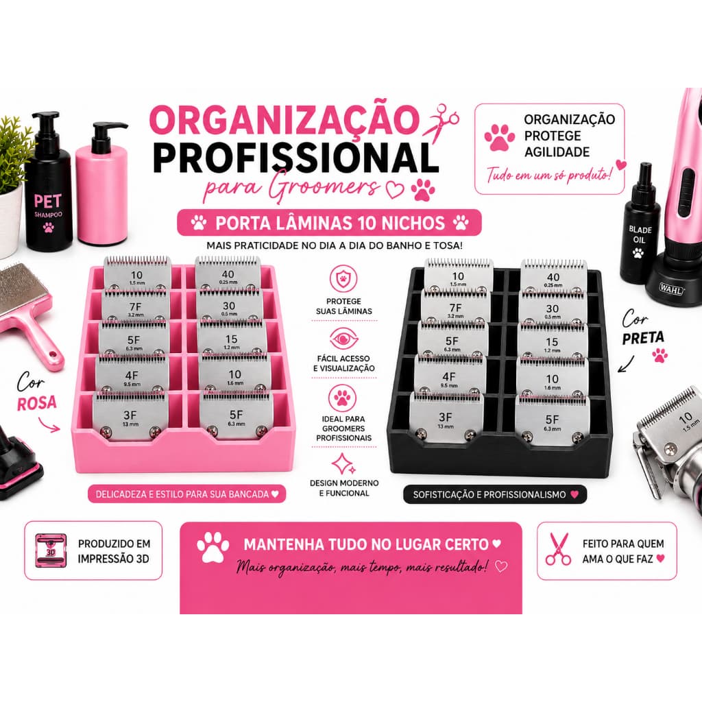 Organizador de Lâminas para Tosa Pet | 10 Nichos + Brinde