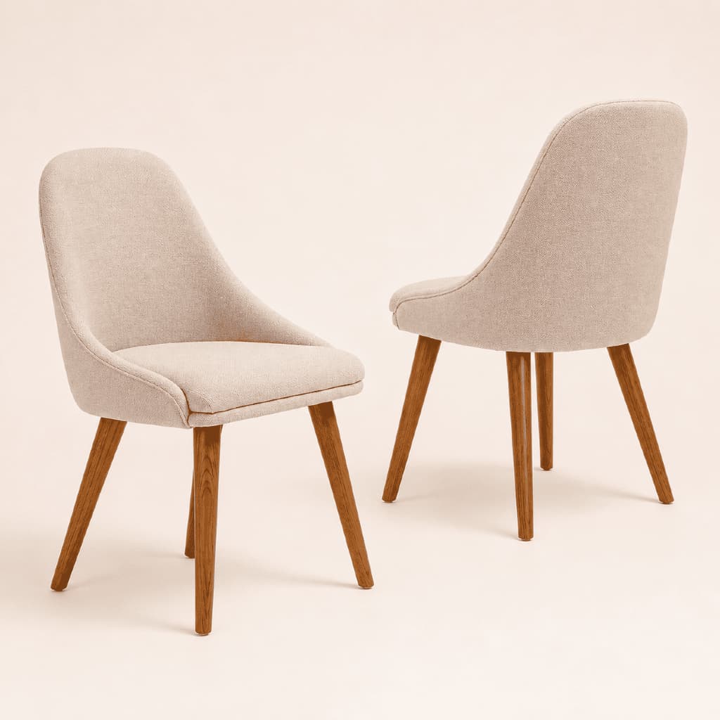 Par De 2 Cadeira de Jantar Linho Bege Estofada Encosto Anatômico Estrutura Madeira Maciça Decorativa Elegante Moderna