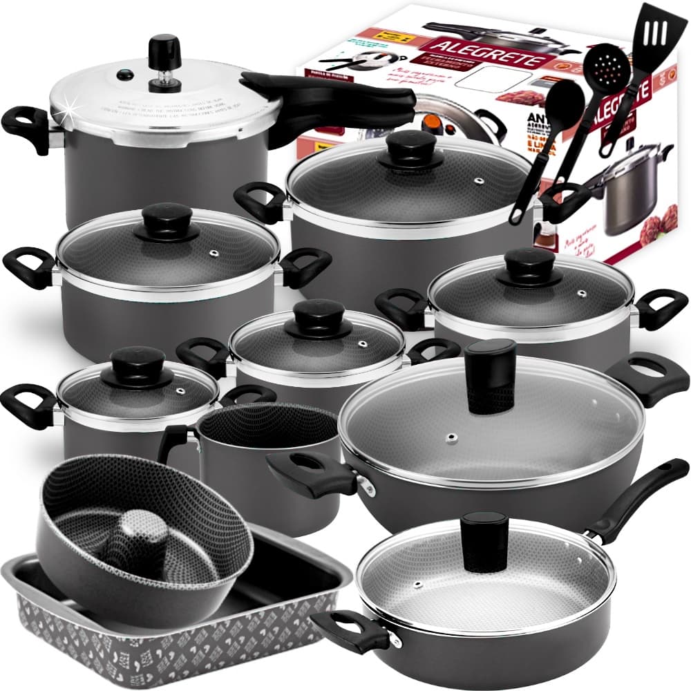 Mega Jogo De Panelas Antiaderente Grossas & Fortes + Panela Wok Gourmet + Pressão + Formas 14pc