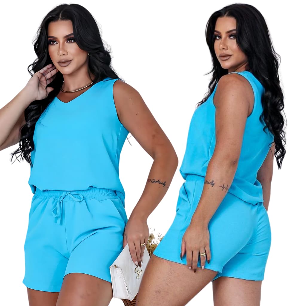 Blusa Feminina Conjunto Feminino Regata Gola V Short Soltinho Elegante