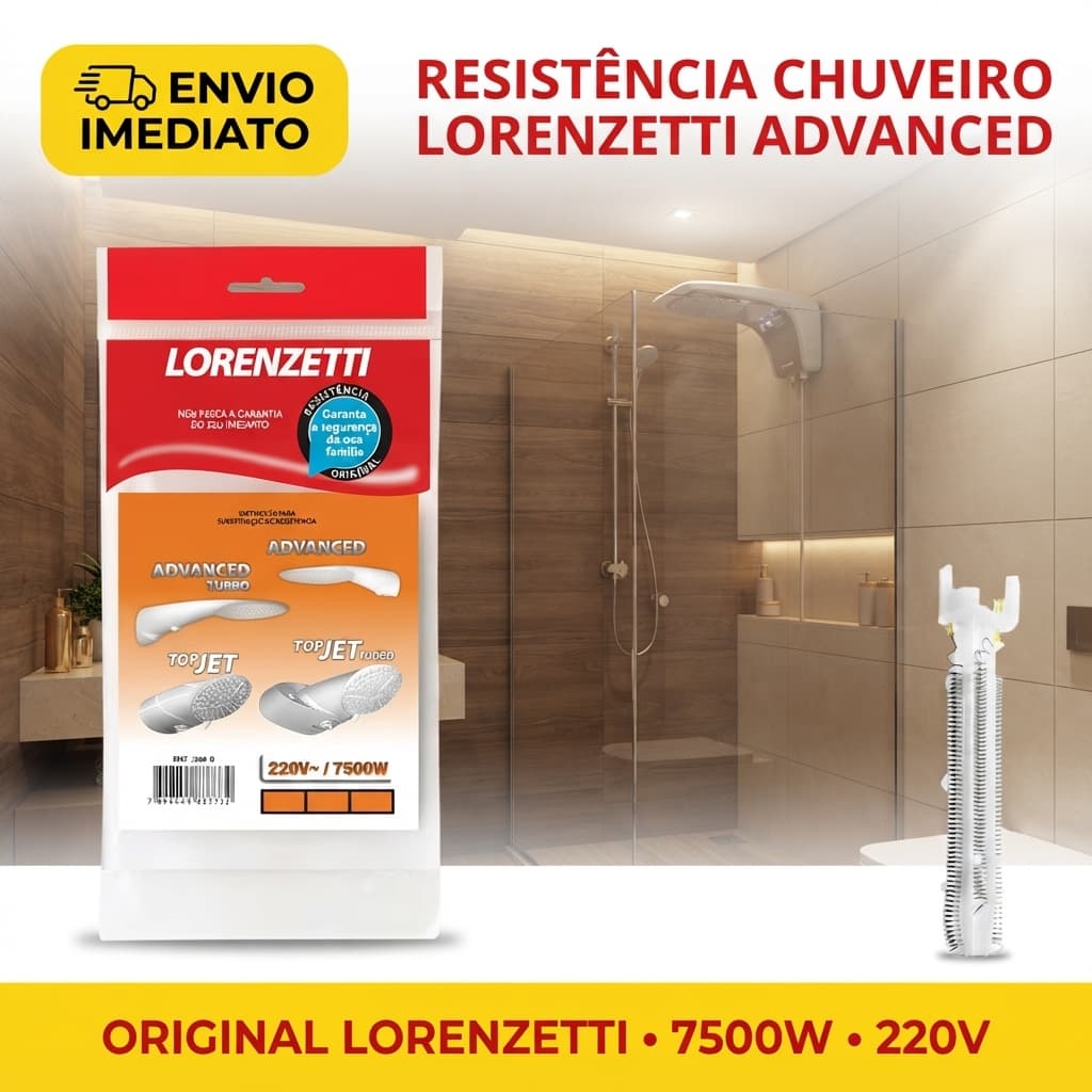 Resistência Advanced e Top Jet Multitemperaturas 220v 7500w Original Chuveiro Lorenzetti