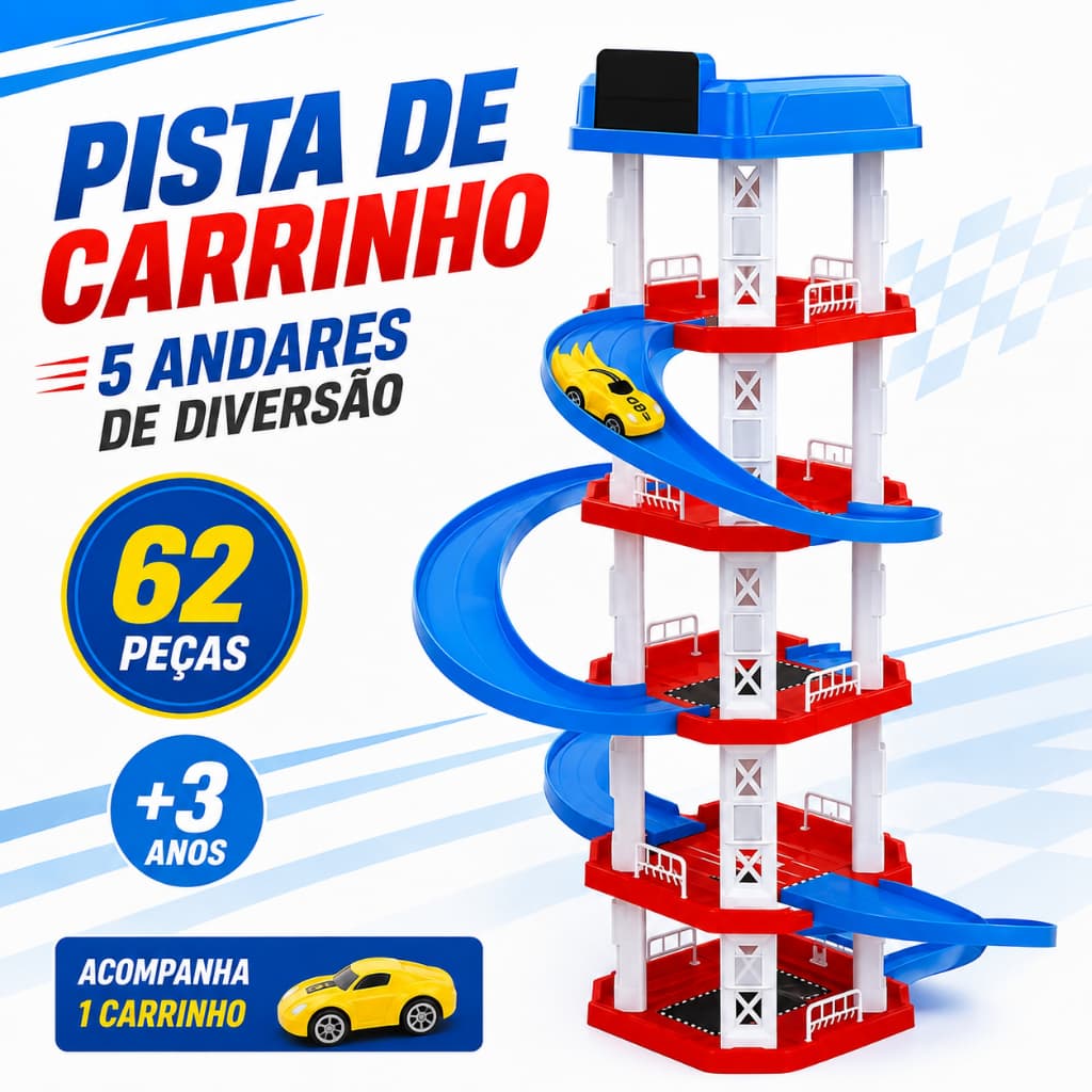 Pista de Carrinho Infantil 5 Andares Estacionamento Garagem com Rampa 62 Peças