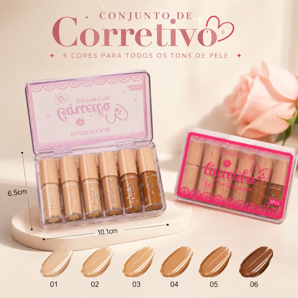 Kit Corretivo Maquiagem 6 Tons Diferentes Para Rosto e Olheiras