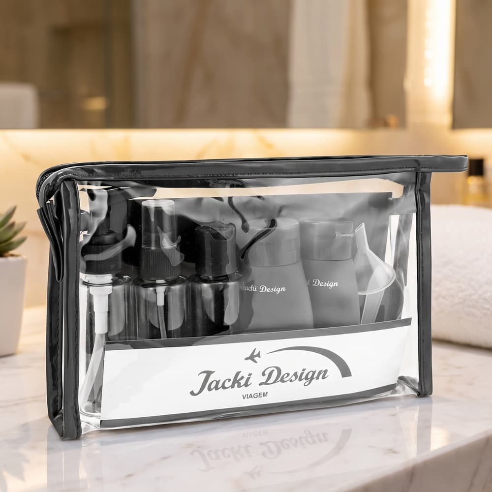 Kit Frascos para Viagem 10 Peças Jacki Design com Necessaire Transparente Spray Pump Silicone