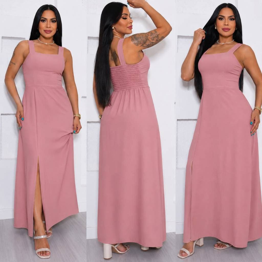 Vestido Longo de Alça e Bojo com Lastex nas Costas Duna