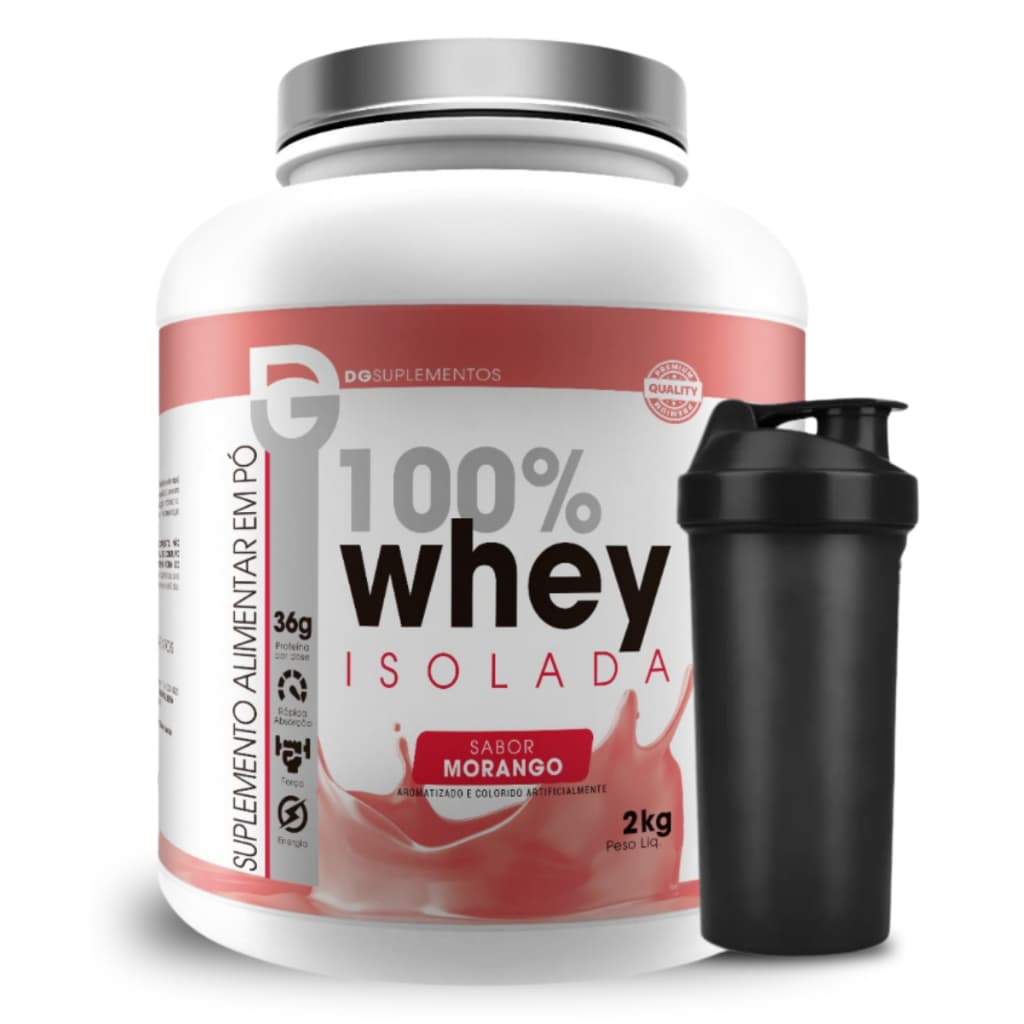 Kit 100% Whey Protein Isolada 2kg + Coqueteleira - Dg Labs