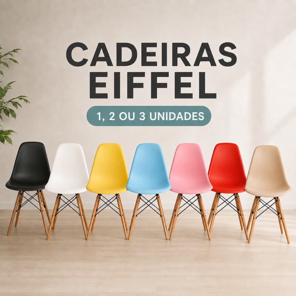 Cadeira Eiffel 1 2 ou 3 Unidades Pés de Madeira Sala Jantar Cozinha