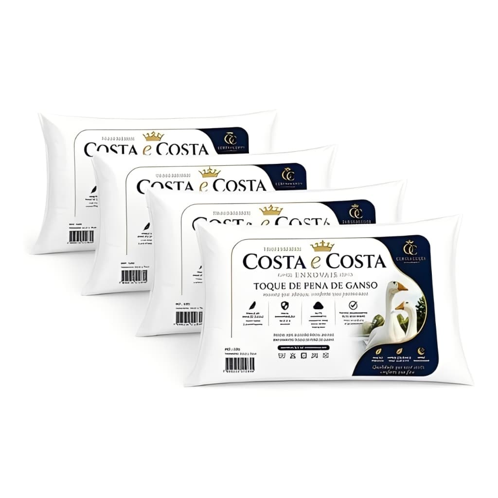 Kit Travesseiro Pena de Ganso Ortopédico 70x50 Antialérgico Lavável Fibra Siliconada Premium Costa e Costa Confortavel