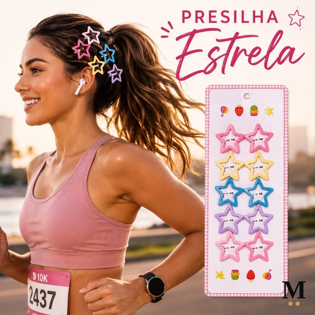 Kit 10 Presilhas de Cabelo Estrela – Grampos Femininos Tons Neutros Elegantes