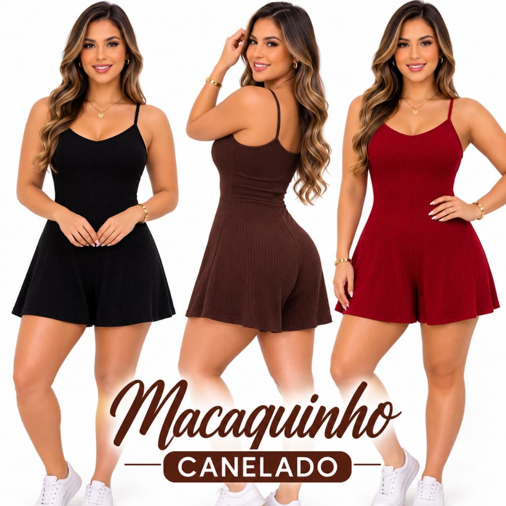 Macaquinho Feminino Canelado Dia a Dia Alcinha Confortavél Basico