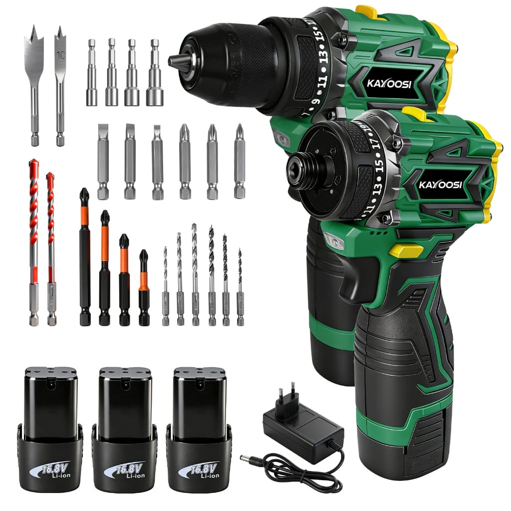 Kit Furadeira de Impacto 10mm + Parafusadeira 1/4 16,8V 3 Baterias Brushless Kayoosi