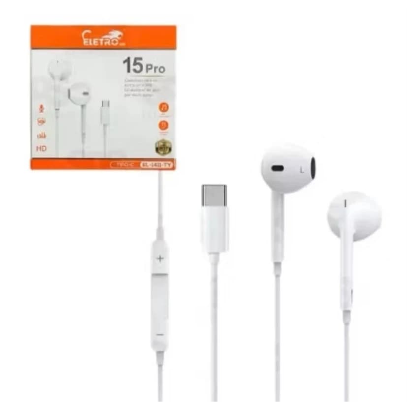 Fone de Ouvido 15 Pro Tipo C Com Fio Eletromex EL-1411-TY