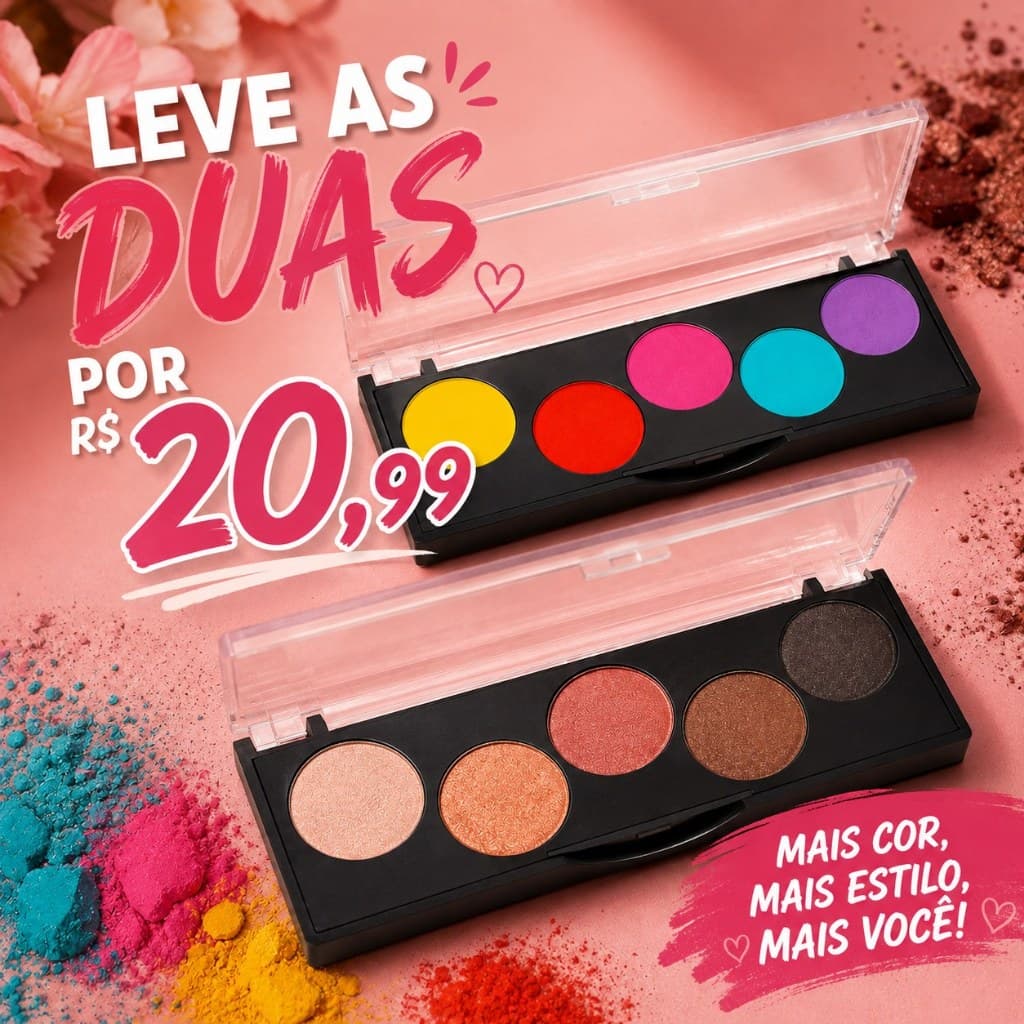 Kit 2 Paletas de Sombras – 1 Colorida + 1 para o Dia a Dia | Das Três