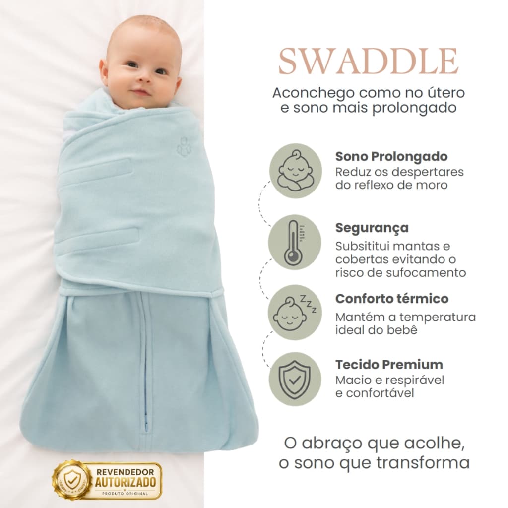 Saco de Dormir Cueiro Swaddle em Soft Azul Casulo de Anjo