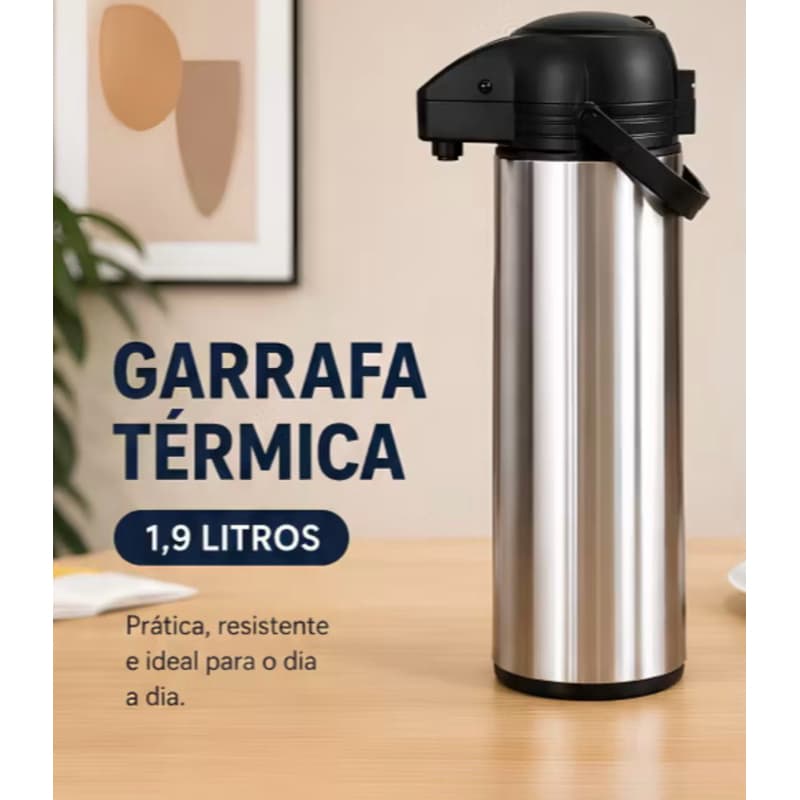 Garrafa Térmica Inox 1,9L com Tampa de Pressão