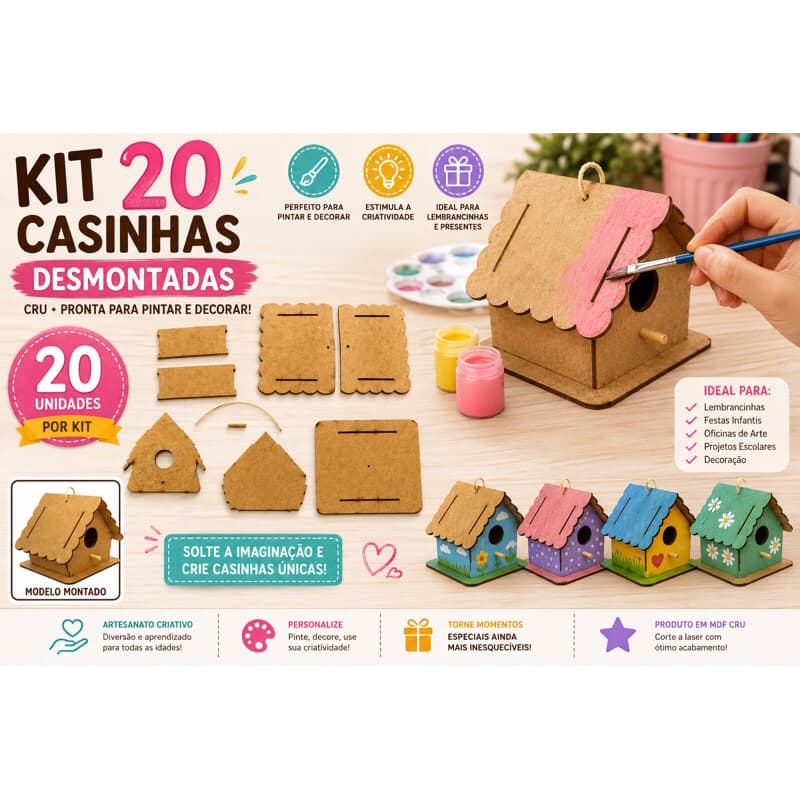 Kit 20 Casinhas Mdf Para Montar e Decorar