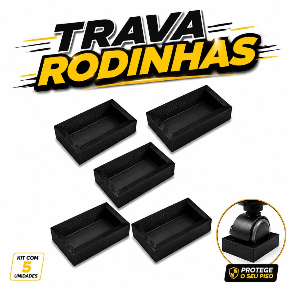 Trava Rodinha de Cadeira 50 a 65mm Kit 5 Unidades Preta Gamer Escritório Antiderrapante